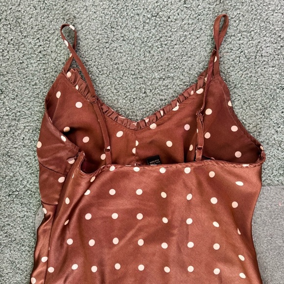 Japna Brown with Tan Polka Dots Midi Satin Dress - Picture 6 of 7